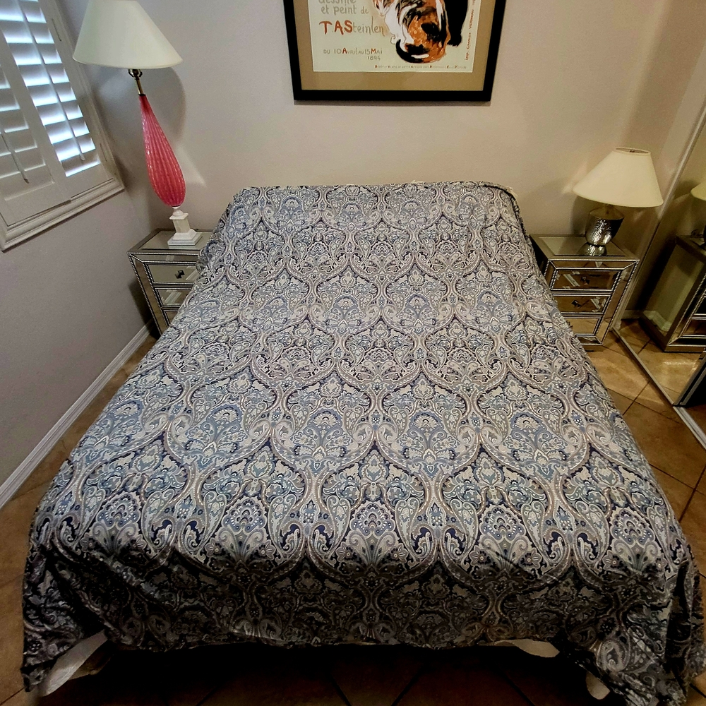 Pottery Barn Mackenna Organic Percale Blue and Gray Duvet Cover & 2 Shams